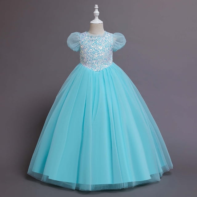 Weiqiqre Robes Décontractées pour Filles, Robe Enfant Fille Manches Bouffantes Robe Princesse Longue Robe à Sequins Canoniques