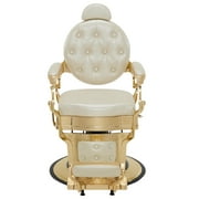 BarberPub Heavy Duty Barber Chair with Headrest, All Purpose Antique Hydraulic Reclining Salon Chair, White with Gold Frame