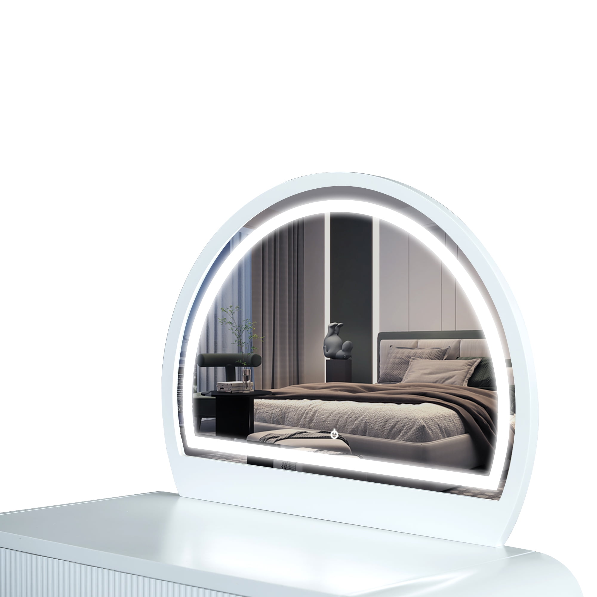 Yoneston 39" Makeup Vanity Table with Touch Screen 3 Adjustable Lighted Mirror, Dressing Table with Drawer for Bedroom, White