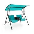 thumbnail image 2 of Kadyn Porch Swing Outdoor, 24 Person Wicker Hanging Bench, Lounger, Porch Swing Chair with Adjustable Canopy-Turquoise, 2 of 9