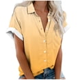 thumbnail image 2 of Lydiaunistar Womens Plus Size Spring Tops Casual Short Sleeve Blouse Shirt with Pocket Button Front Comfortable Printed Polyester Summer Comfort Wear Orange, 2 of 5
