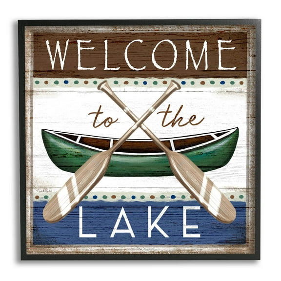 Stupell Industries Rustic Lake Welcome Canoe Sign Graphic Art Black Framed Art Print Wall Art, Design by Elizabeth Tyndall