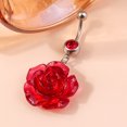 thumbnail image 3 of nipocaio Anneau de Ventre en Acier Inoxydable Rose Fleur Nombril Clou Rouge, 3 of 5