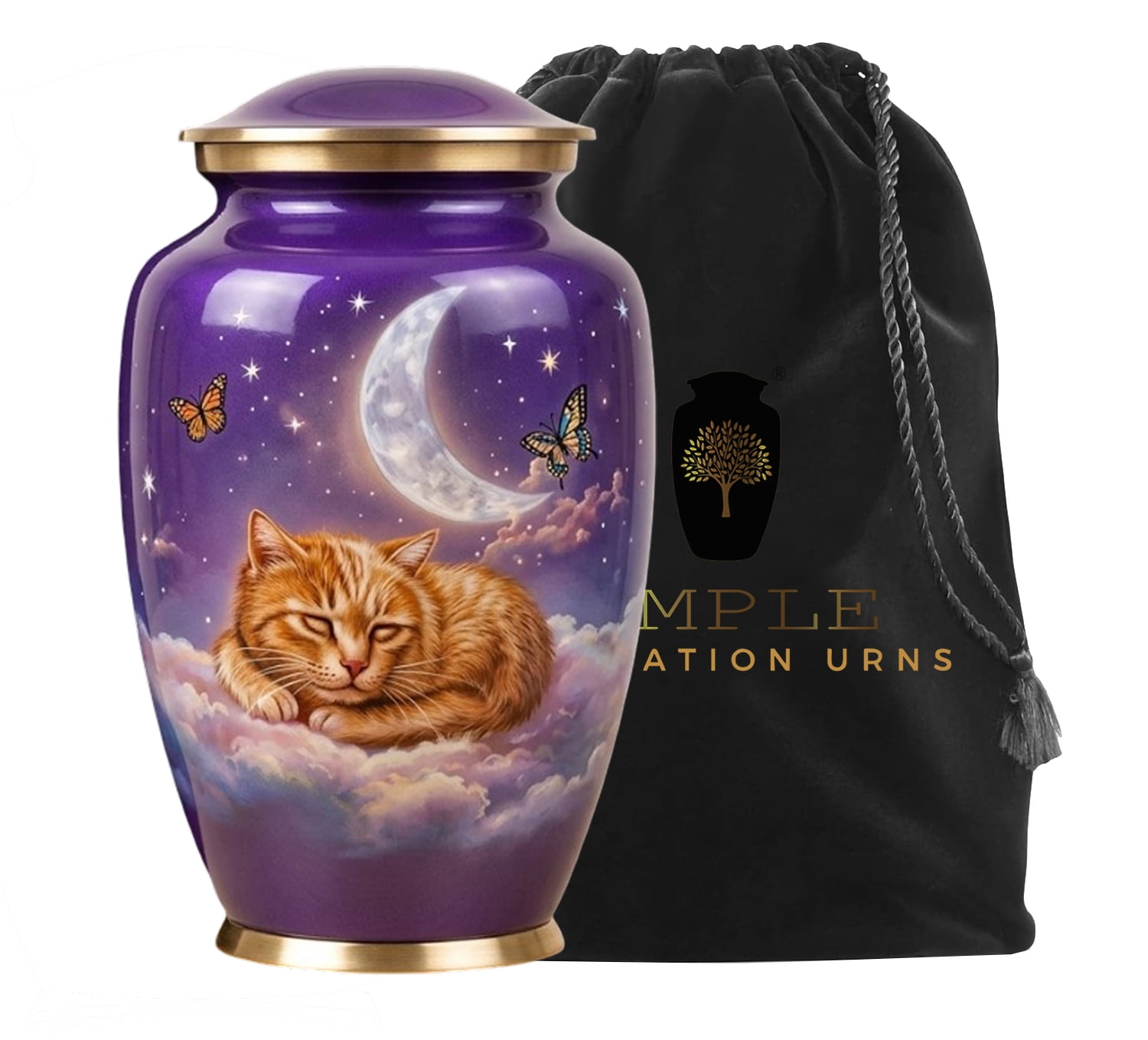 Purple Cat Cremation Urn – Pet Memorial Urn with Moon & Stars Design 10 inch premium
