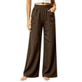 thumbnail image 2 of SAWOBUUN Womens Cotton Wide Leg Pants High Waisted Elastic Waist Casual Loose Fit Palazzo Trousers With Pockets, 2 of 7