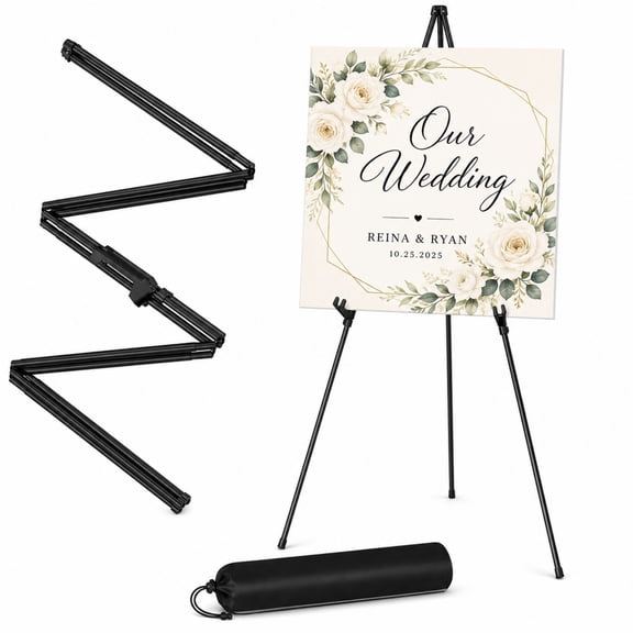 INSMART 3 Pack Display Easel Stand, 63 Inch Steel Tripod Easels for Signs, Posters, Wedding Boards and Art Displays, Foldable Portable Floor Easel with Adjustable Support Arms and Carry Bag, Black