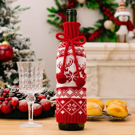 

Cuhas Christmas Decorations Knitted Wine Bottle Sleeves Woolen Champagne Wine Sleeves Christmas Snowflake Wine Sleeves
