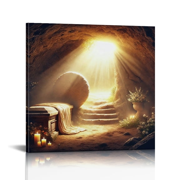 Vintage Easter Christian Jesus Wall Art Jesus Leaves the Tomb Canvas Painting Resurrected Savior Leaves the Tomb He Is Risen Posters Prints for Church Home Bedroom living room Home Wall Decor Framed