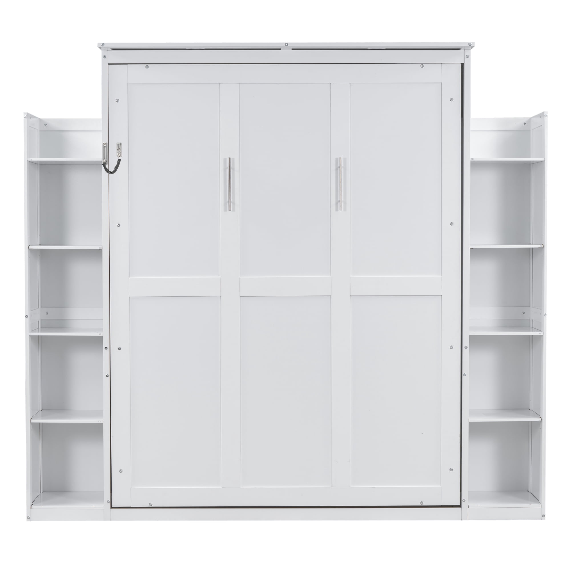Noble House Queen Murphy Wall Bed with Shelves & LED Lights,White