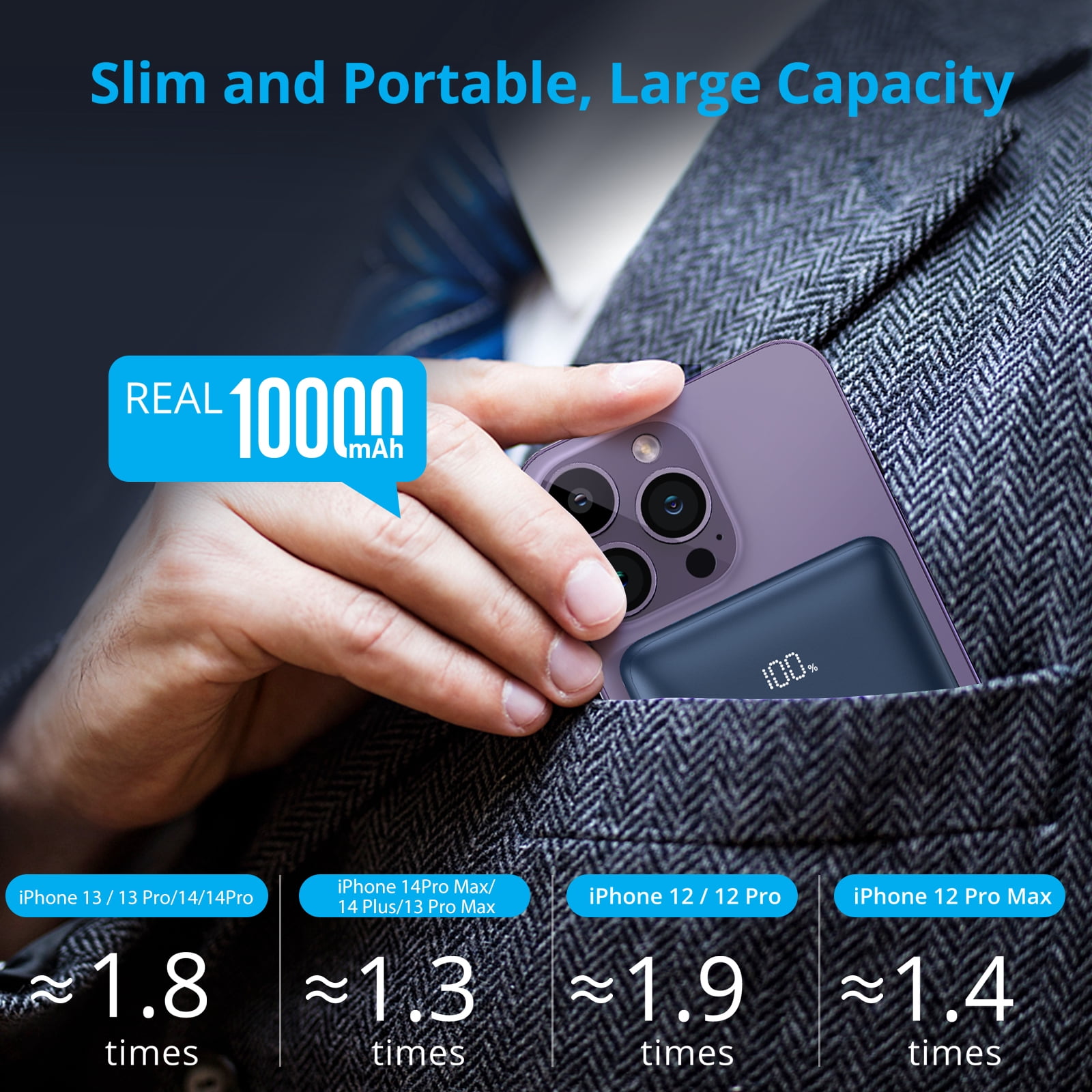 Euker Magnetic Wireless Portable Charger Power Bank 10,000mAh with Phone Stand for iPhone