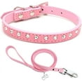 thumbnail image 1 of Queilt Small Dog Collar and Leash Set with Crystal Diamond Colorful Bling Girl Small Cat Collars Pink XS, 1 of 1