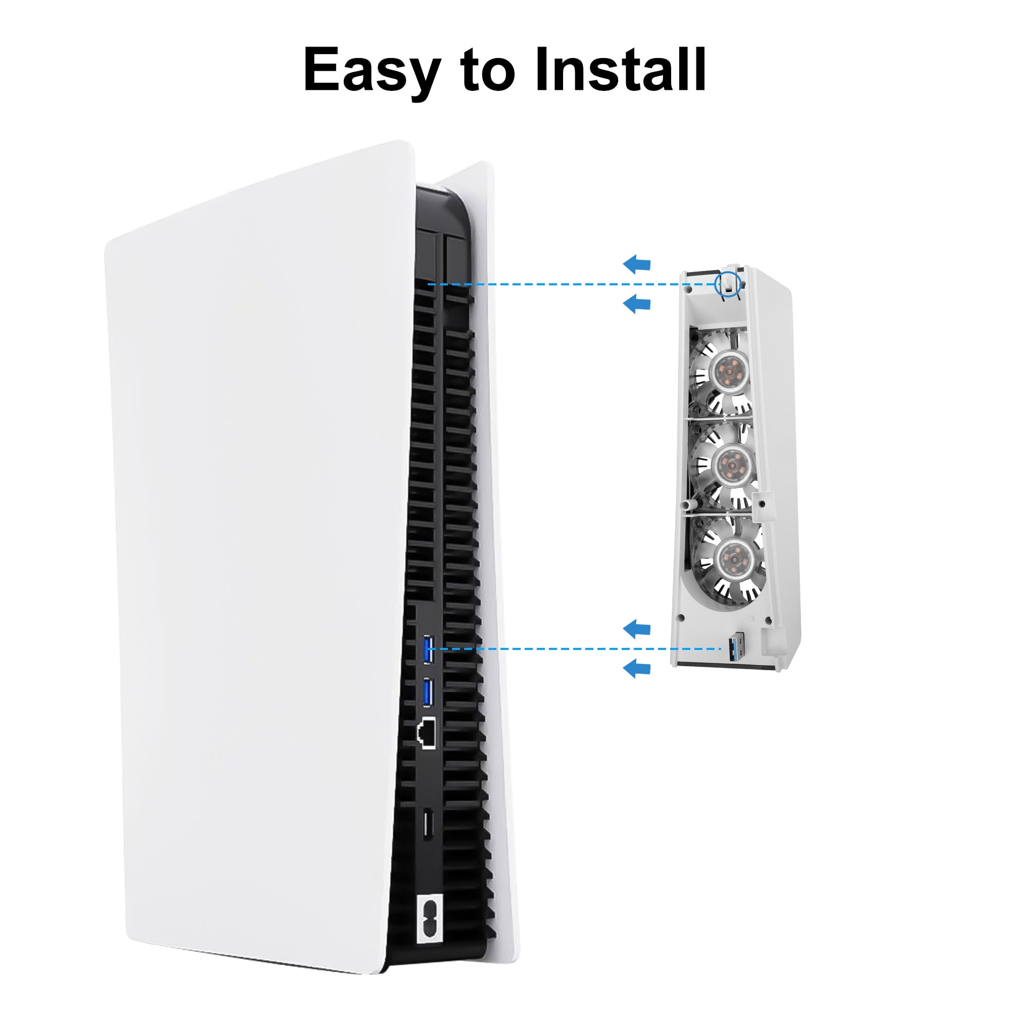 External USB Cooling Fan Fit for PS5, EEEkit Cooling Fan Compatible with Sony PS5 Disc & Digital Edition with 3 Fans, Temperature Control Cooler with LED White, Not Fit for PS5 Slim or PS5 Pro