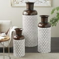 thumbnail image 2 of DecMode 52", 39", 27"H Tall Teardrop Shaped White Metal Vase with Brown Trumpet Tops, Set of 3, 2 of 9
