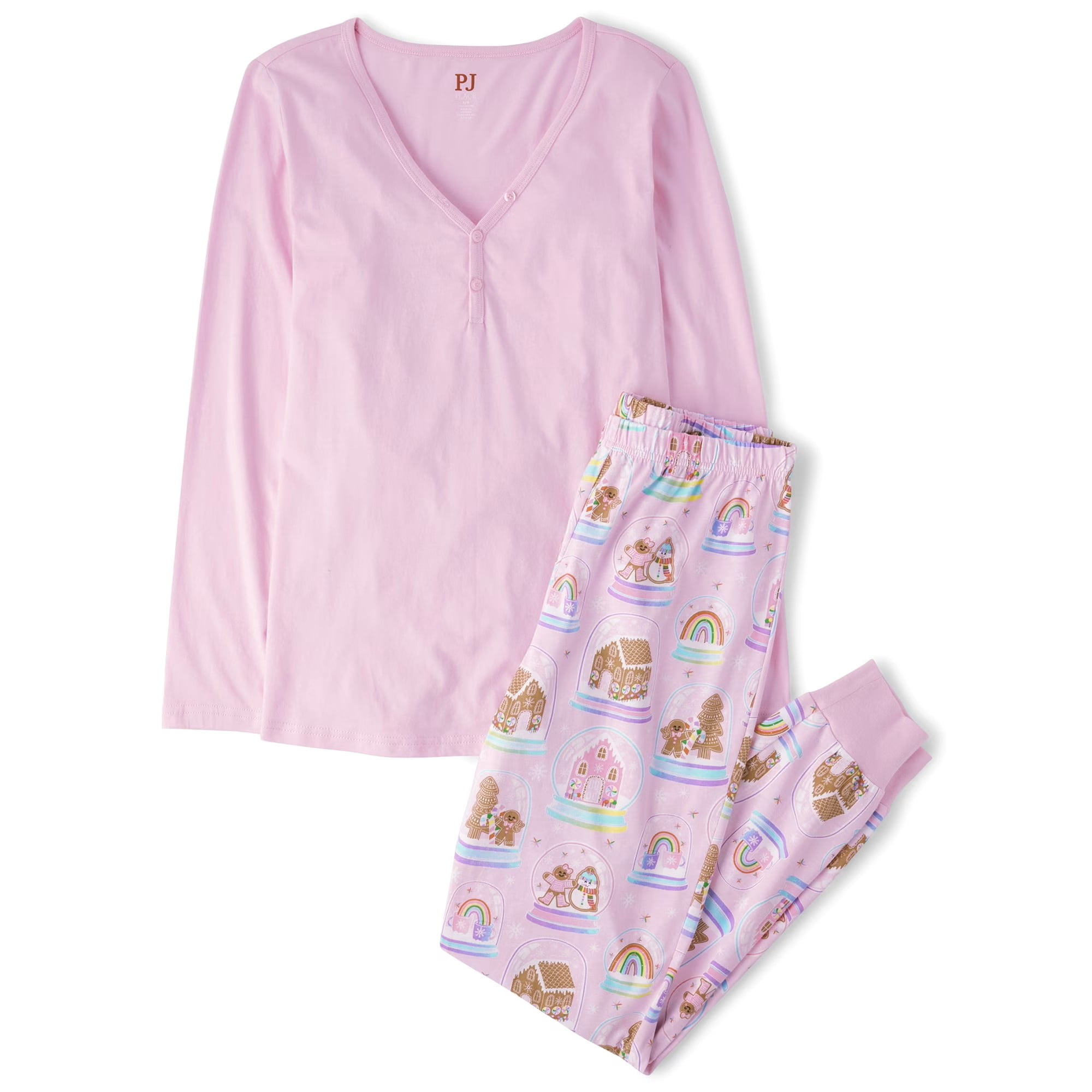 The Children's Place Womens Mommy & Me Matching Family Gingerbread Snow Globe Cotton Henley Pajamas, Adult Sizes XS-3XL