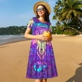 thumbnail image 4 of Goofa Elephant in Tribal Style Pattern Women Summer Short Sleeve Midi Dress with Pockets Casual Aline Flowy Tshirt Dress Vocation Beach Sundress, 4 of 6