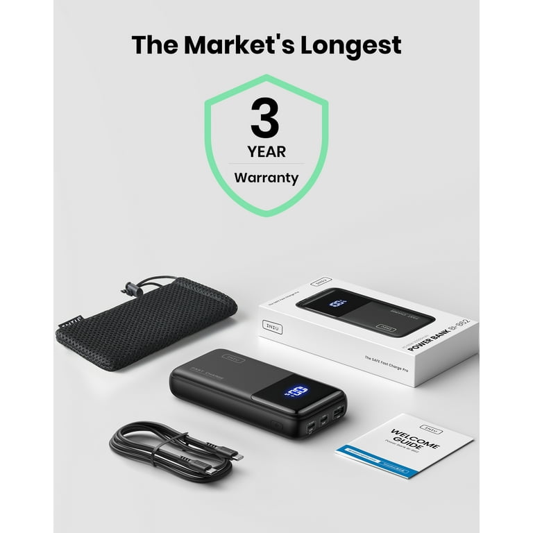 INIU Power Bank, 20000mAh 45W Ricarica Rapida Powerbank Con Cavo USB C Integrati, USB C In&Out