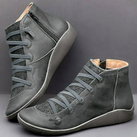 

Women s Casual Flat Leather Retro Lace-up Boots Side Zipper Round Toe Shoe Boots Note Please Buy One Or Two Sizes Larger
