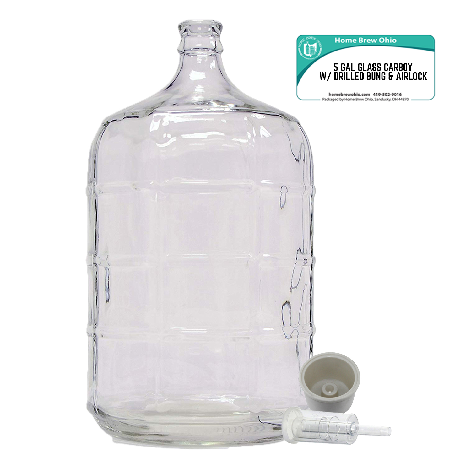Home Brew Ohio 5 Gallon Glass Carboy with Drilled Bung and ThreePiece
