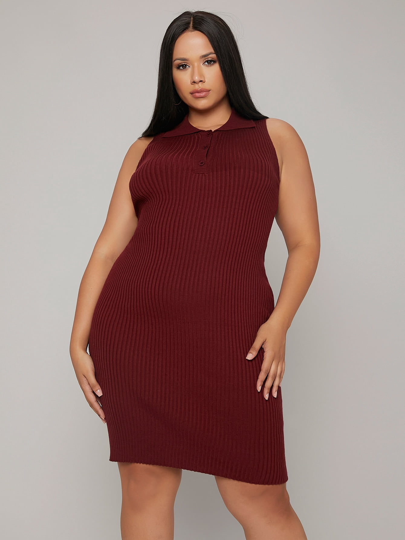 Elegant Women's Plus Size Ribbed Knit 