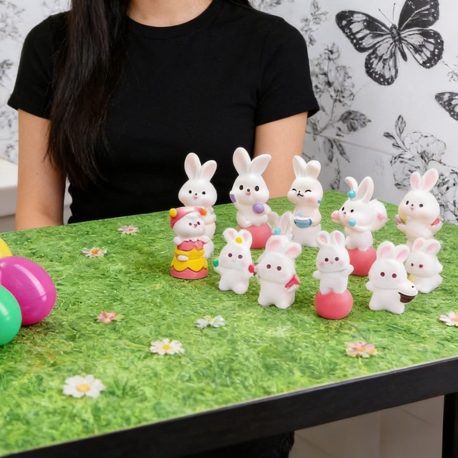 12/24-Piece Easter Egg Bunny Ornament Set, Each Egg Contains A Hidden Mini Bunny Ornament For Kids' Egg & Easter Fun, Ideal For Family Gatherings, School Events, Parties,