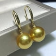 thumbnail image 4 of K-KED HUGE AAAA 11-12mm real natural round South Sea golden Pearl Earrings 14K gold, 4 of 4
