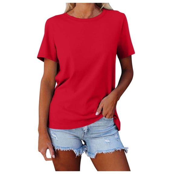 Women's Casual Solid Color Crew Neck Short Sleeve Loose Fit Comfortable Everyday Basic Tee Top Oversized T-shirts Short Sleeve Crewneck Casual Tops