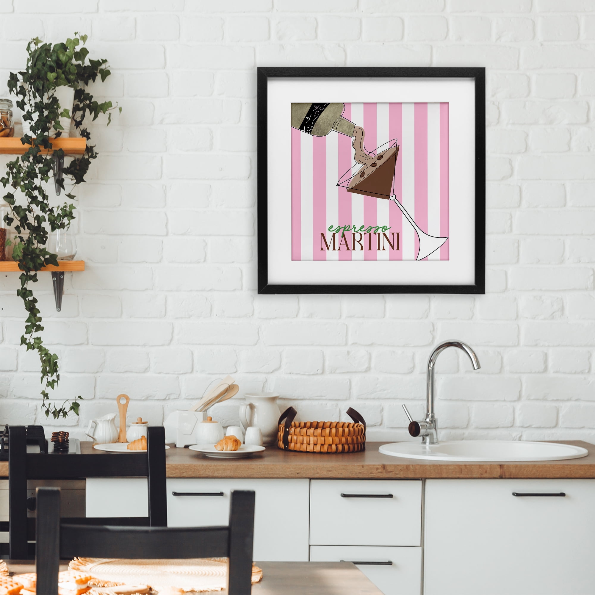 Stupell Industries Espresso Martini Pink Stripes Black Framed Print Under Glass, design by Deidre Mosher