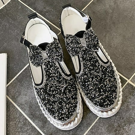 

Fjofpr Shoes Women Casual Shoe Rhinestones Bowknot Thick-Soled Flats Slip-on Loafers Slippers Hot