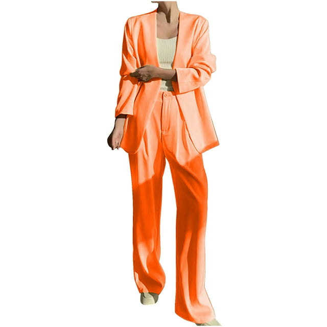 Timegard 2 Piece Suits Set for Women Button V Neck Open Front Jackets Business Office Wide Leg Pant Blazer Outfits