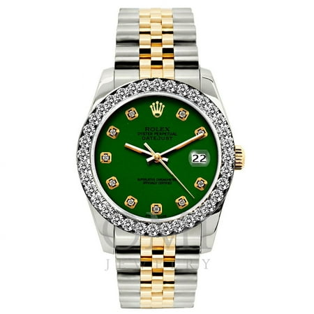 Rolex Datejust Diamond Watch, 26mm, Yellow Gold and Stainless Steel Bracelet Green Dial w/ Diamond Bezel, Rolex, Adult, Female