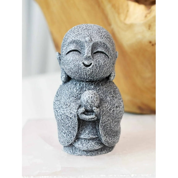 Feng Shui Zen Blissful Japanese Jizo Monk With Mani Jewel Mini Figurine 3"Tall