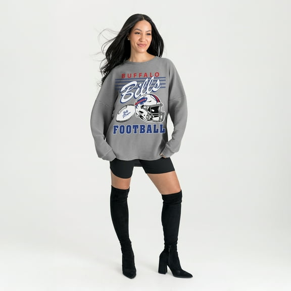 Women's Gameday Couture Gray Buffalo Bills Oversized Sweet Victory Corded Sweatshirt