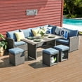 thumbnail image 6 of JOIVI 7 Piece Patio Furniture Set, Outdoor Dining Sectional Sofa Set with Aluminum Table and Ottoman, Rattan Wicker Conversation Set, Aegean Blue, 6 of 9