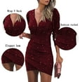 thumbnail image 3 of Womens Wrap V Neck Long Sleeve Bodycon Ruched Cocktail Party Dress, 3 of 5
