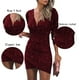 thumbnail image 3 of Vestido de cóctel fruncido ajustado, de manga larga y escote en V cruzado para mujer, 3 of 5