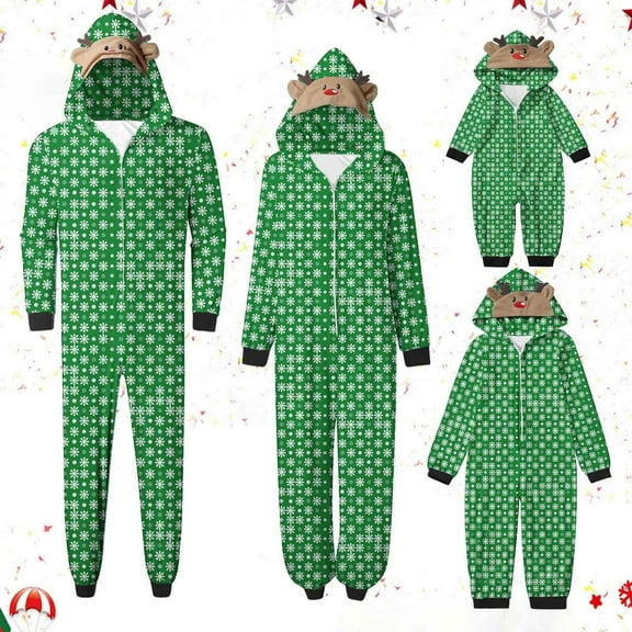 Odeerbi Christmas Onesie Pajamas for Family Holiday Sleep Jumpsuit Long Sleeve Family Christmas Pajamas Matching Sets Dad Fashion Lattice Print Plush Jumpsuit Sleepwear PJs Set Green