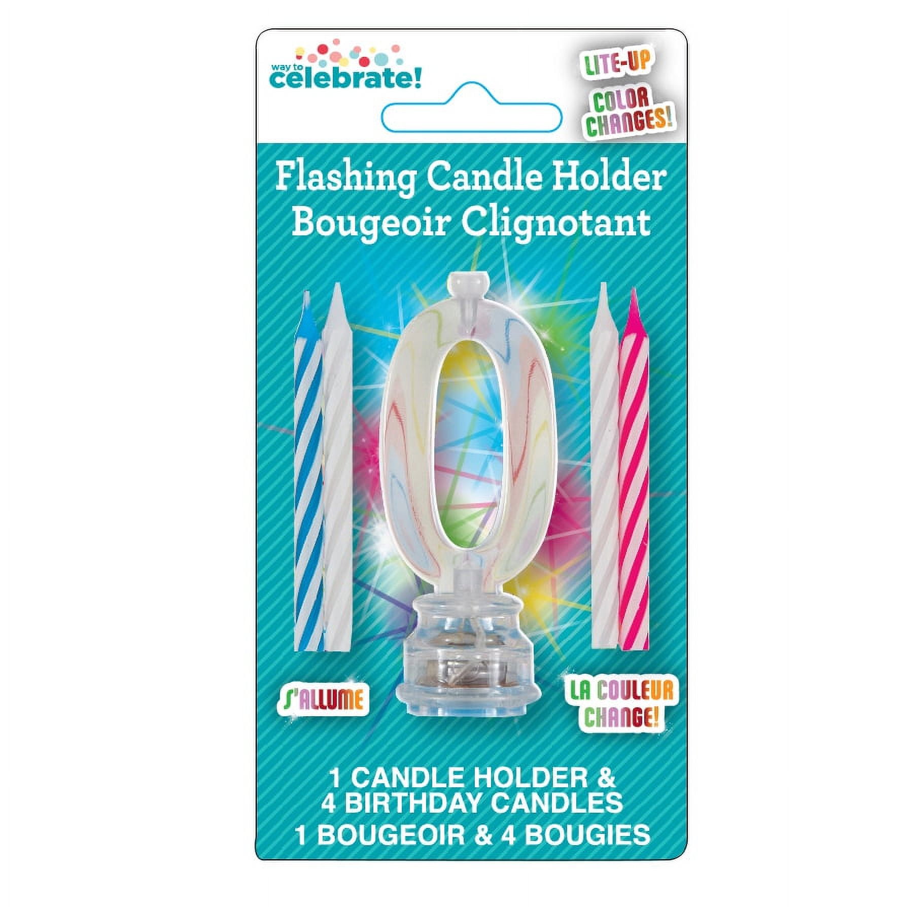 Multicolor Number 0 Flashing Birthday Candle Holder and Candles Set, 5 Pieces, by Way To Celebrate