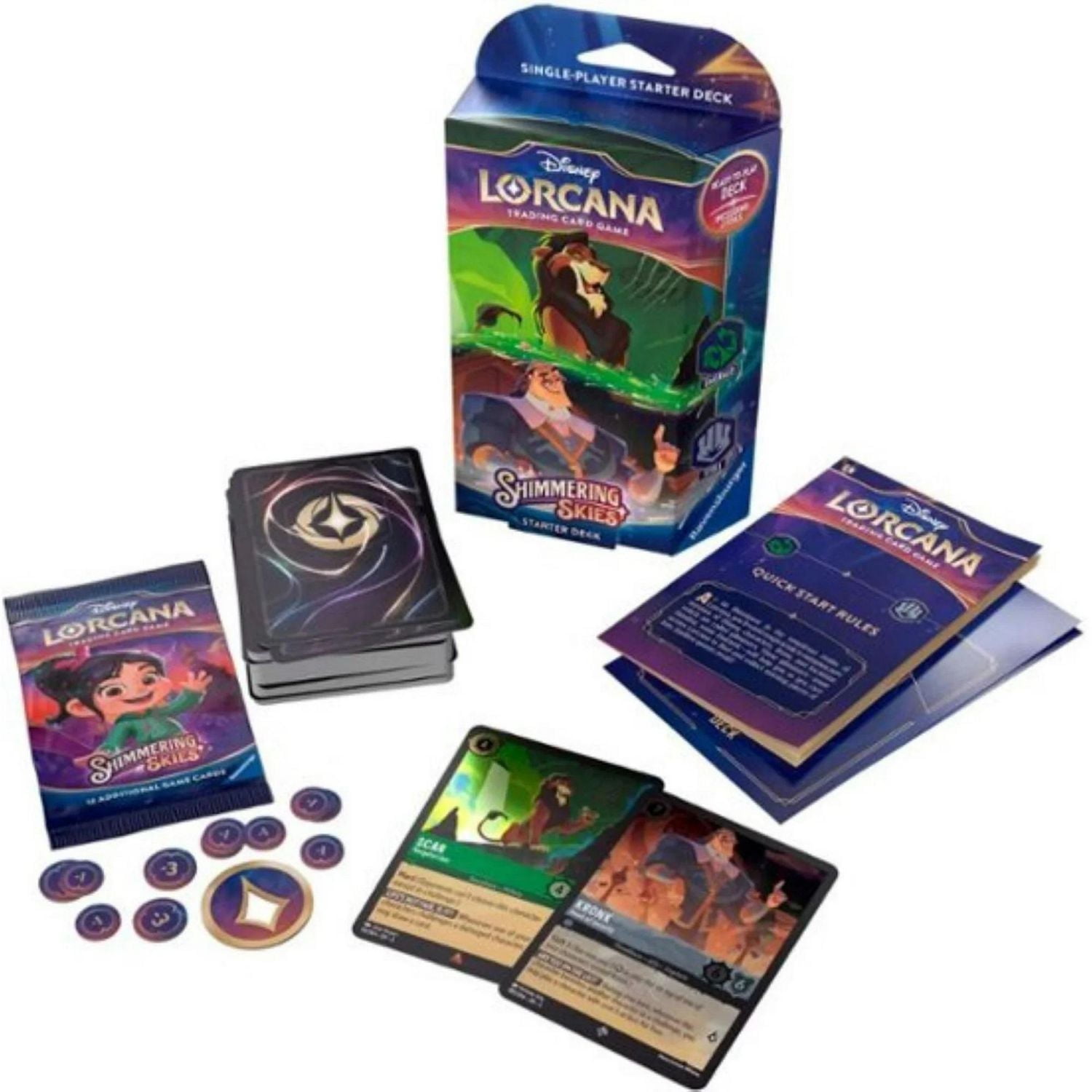 Ravensburger Disney Lorcana Trading Card Game Shimmering Skies Emerald & Steel Starter Deck