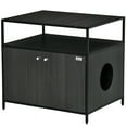 thumbnail image 2 of PawHut Cat Litter Box Enclosure Double-door Nightstand with Storage Shelf Black, 2 of 9