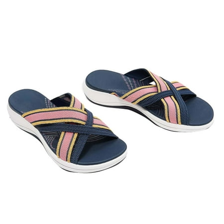 

Jsezml Womens Criss-cross Slide Sandals Open Toe Arch Support Sandals Comfortable Beach Sandals Anti-Slip Casual Shoes
