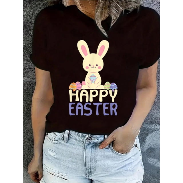 Hoppy Easter Cute Bunny Easter Eggs Word Game T-Shirt, Women's Clothing Tee For Adult, Men, Women, Teen, Teenager, Adolescent, Youth.
