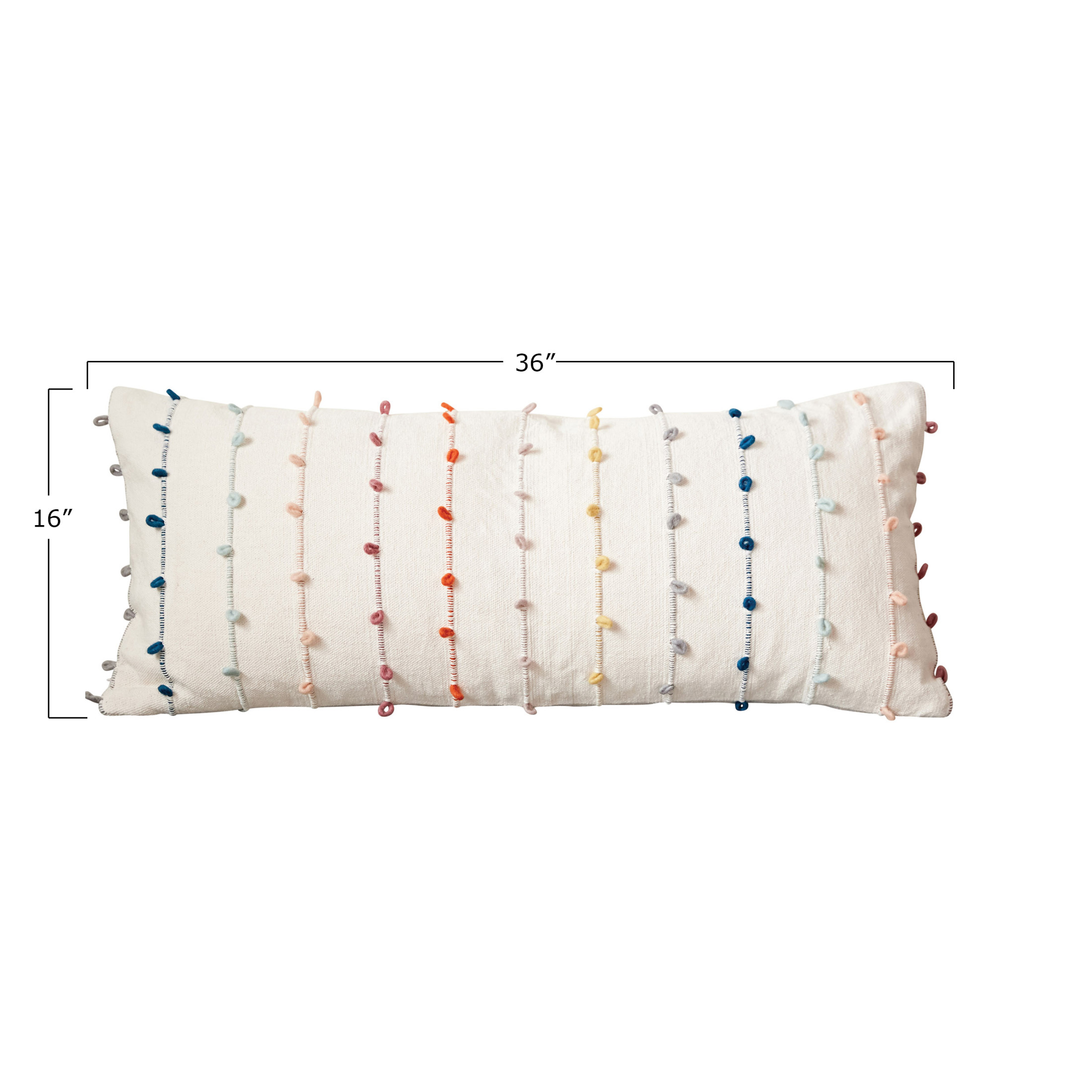 Creative Co-Op Cotton Pillow with Embroidered Loop Stripes
