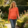 thumbnail image 6 of HongQid Ladies Maternity Crew Neck Long Sleeve Nursing Top Layered Lift Up Breastfeeding Casual Daily T-Shirt, 6 of 10