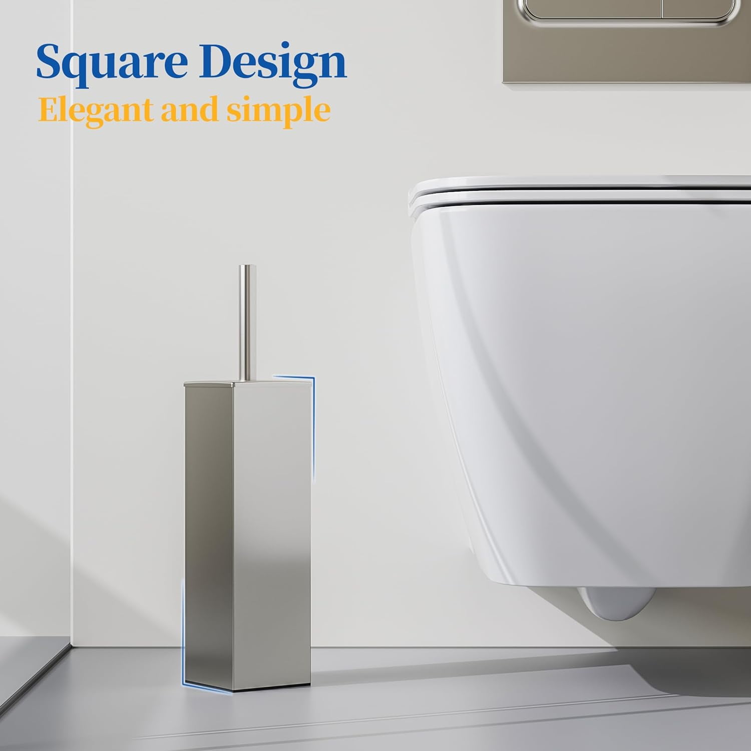 Toilet Brush and Holder Set 2pcs,Square Toilet Bowl Brush for Bathroom with 304 Stainless Steel Handle Toilet Cleaner Brush with Durable Scrubbing Bristles,Splash-Proof (Brushed Nickel)