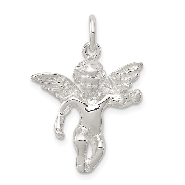 925 Sterling Silver Full Angel Figure Necklace Charm Pendant Religious
