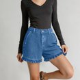 thumbnail image 5 of Ruffle Hem Jean Shorts for Women Stretchy Loose High Waisted Casual Denim Shorts with Pockets, 5 of 6