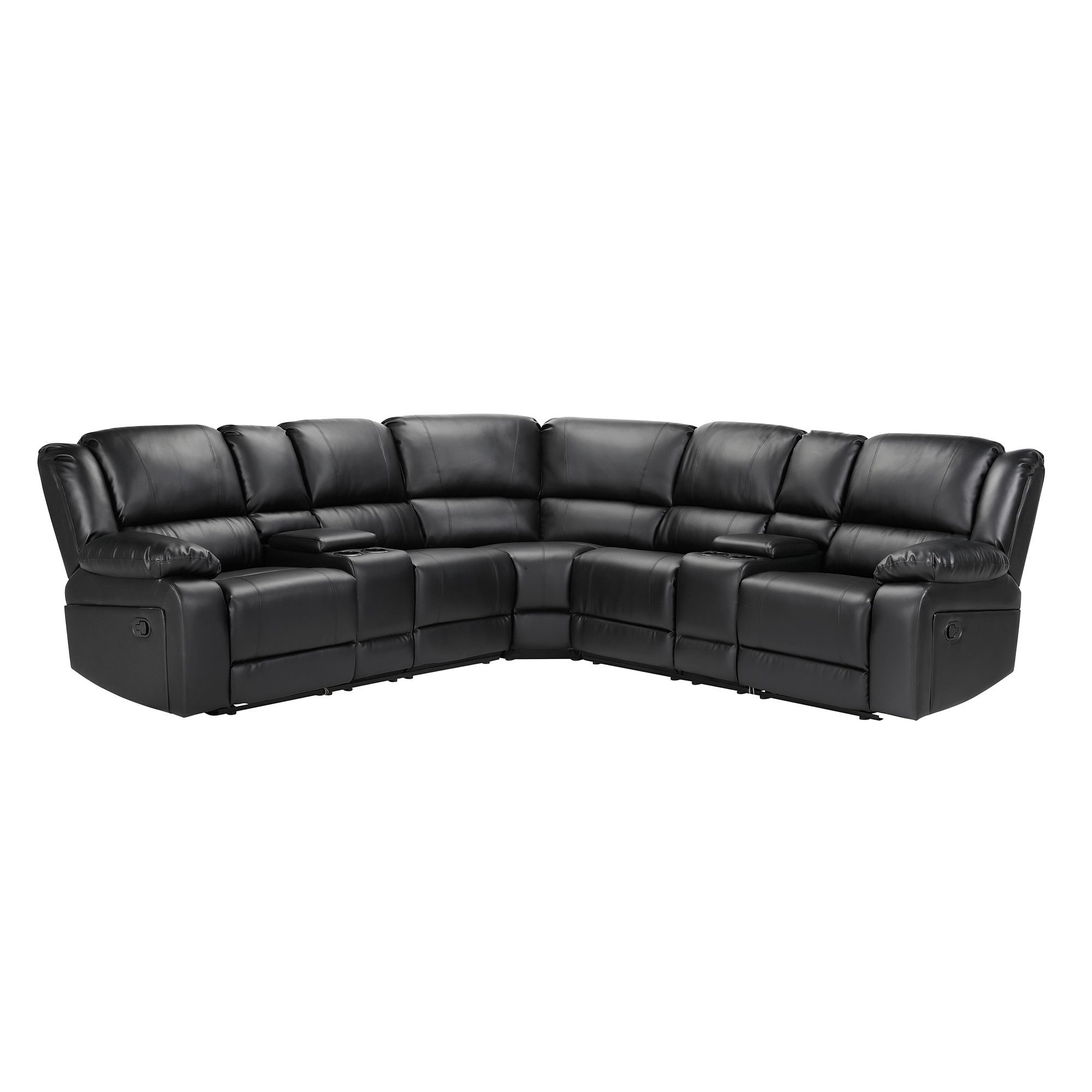 Aufka 5 Seater Sectional Sofa Couch,107" Reclining Sofa Chair for Living Room with Cup Holder,Black