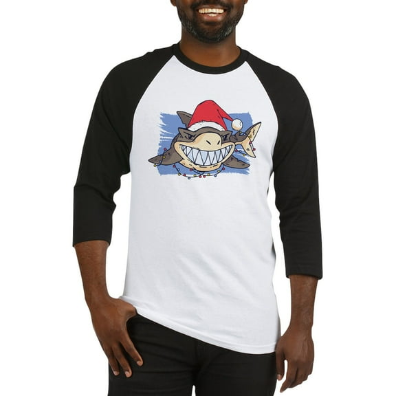CafePress - Christmas Shark Baseball Jersey - Cotton Baseball Jersey, 3/4 Raglan Sleeve Shirt