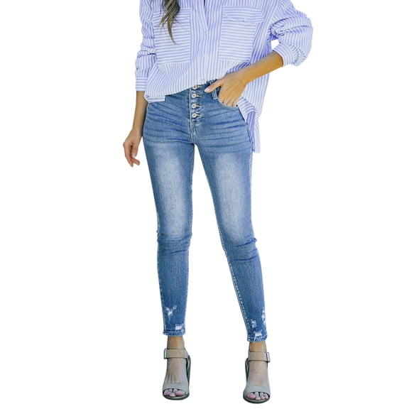 Vedolay Jeans for Women Summer Ripped Raw Hem Denim Pants A,M