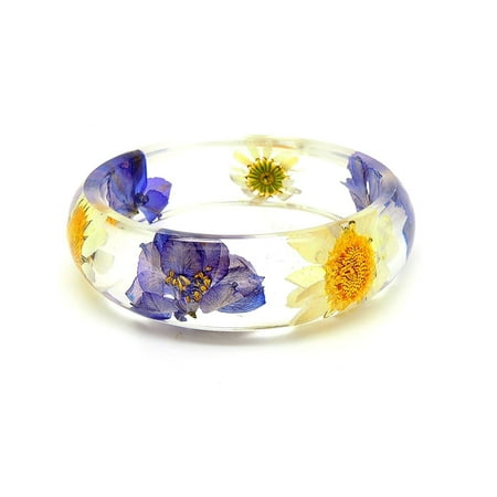 - Ginger Lyne Collection Dried Daisy Purple Flower Acrylic Bracelet Bangle